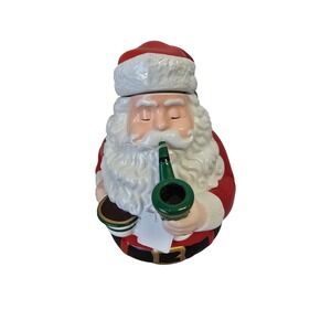 Santa Claus Ceramic Teapot Dept 56 Jingle Bell Handle Smoking Pipe Spout